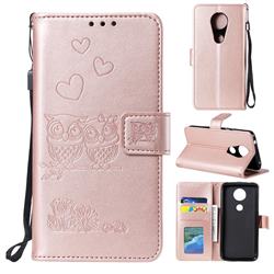 Embossing Owl Couple Flower Leather Wallet Case for Motorola Moto G7 Play - Rose Gold