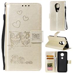 Embossing Owl Couple Flower Leather Wallet Case for Motorola Moto G7 Play - Golden