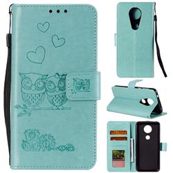 Embossing Owl Couple Flower Leather Wallet Case for Motorola Moto G7 Play - Green