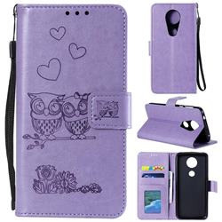 Embossing Owl Couple Flower Leather Wallet Case for Motorola Moto G7 Play - Purple