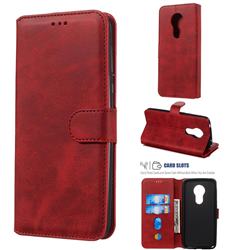 Retro Calf Matte Leather Wallet Phone Case for Motorola Moto G7 Play - Red