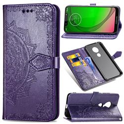 Embossing Imprint Mandala Flower Leather Wallet Case for Motorola Moto G7 Play - Purple