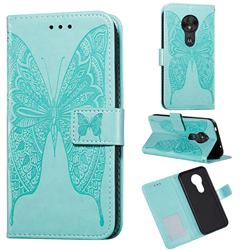 Intricate Embossing Vivid Butterfly Leather Wallet Case for Motorola Moto G7 Play - Green