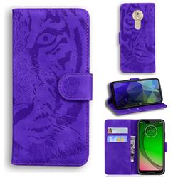 Intricate Embossing Tiger Face Leather Wallet Case for Motorola Moto G7 Play - Purple