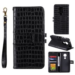 Luxury Crocodile Magnetic Leather Wallet Phone Case for Motorola Moto G7 Play - Black