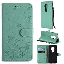 Embossing Bee and Cat Leather Wallet Case for Motorola Moto G7 Play - Green