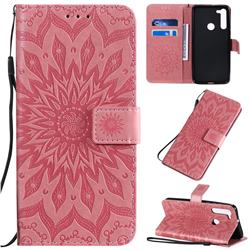 Embossing Sunflower Leather Wallet Case for Motorola Moto G8 - Pink