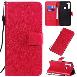 Embossing Sunflower Leather Wallet Case for Motorola Moto G8 - Red