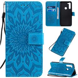 Embossing Sunflower Leather Wallet Case for Motorola Moto G8 - Blue