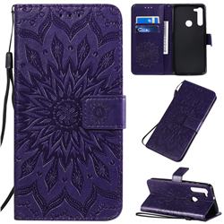 Embossing Sunflower Leather Wallet Case for Motorola Moto G8 - Purple