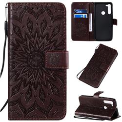 Embossing Sunflower Leather Wallet Case for Motorola Moto G8 - Brown