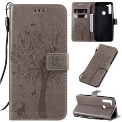 Embossing Butterfly Tree Leather Wallet Case for Motorola Moto G8 - Grey