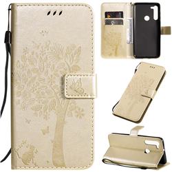 Embossing Butterfly Tree Leather Wallet Case for Motorola Moto G8 - Champagne