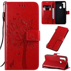 Embossing Butterfly Tree Leather Wallet Case for Motorola Moto G8 - Red