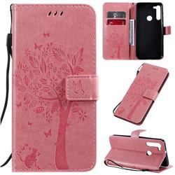 Embossing Butterfly Tree Leather Wallet Case for Motorola Moto G8 - Pink