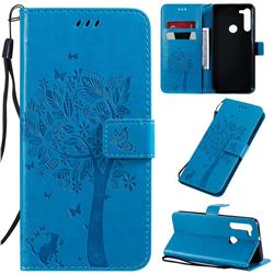 Embossing Butterfly Tree Leather Wallet Case for Motorola Moto G8 - Blue