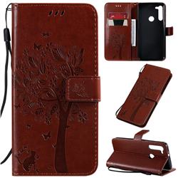 Embossing Butterfly Tree Leather Wallet Case for Motorola Moto G8 - Coffee
