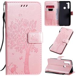 Embossing Butterfly Tree Leather Wallet Case for Motorola Moto G8 - Rose Pink