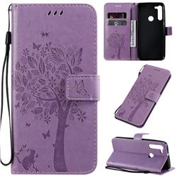 Embossing Butterfly Tree Leather Wallet Case for Motorola Moto G8 - Violet