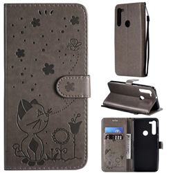 Embossing Bee and Cat Leather Wallet Case for Motorola Moto G8 - Gray