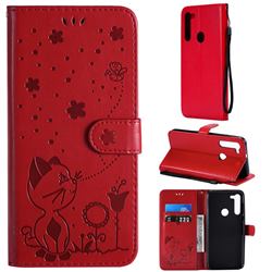 Embossing Bee and Cat Leather Wallet Case for Motorola Moto G8 - Red
