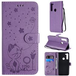 Embossing Bee and Cat Leather Wallet Case for Motorola Moto G8 - Purple