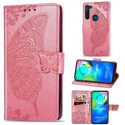 Embossing Mandala Flower Butterfly Leather Wallet Case for Motorola Moto G8 Power - Pink