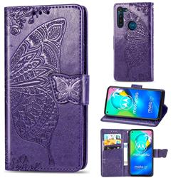 Embossing Mandala Flower Butterfly Leather Wallet Case for Motorola Moto G8 Power - Dark Purple