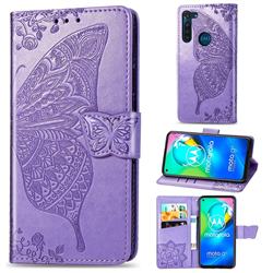 Embossing Mandala Flower Butterfly Leather Wallet Case for Motorola Moto G8 Power - Light Purple