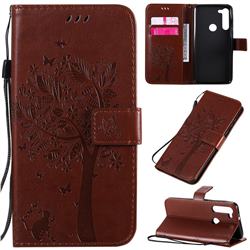 Embossing Butterfly Tree Leather Wallet Case for Motorola Moto G8 Power - Coffee