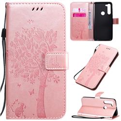 Embossing Butterfly Tree Leather Wallet Case for Motorola Moto G8 Power - Rose Pink