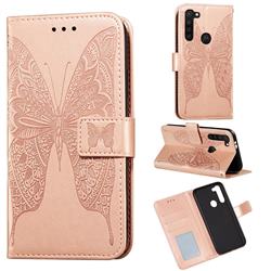 Intricate Embossing Vivid Butterfly Leather Wallet Case for Motorola Moto G8 Power - Rose Gold