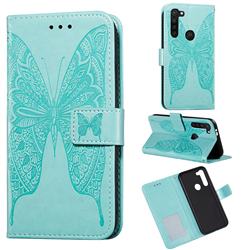 Intricate Embossing Vivid Butterfly Leather Wallet Case for Motorola Moto G8 Power - Green
