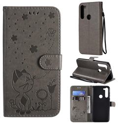 Embossing Bee and Cat Leather Wallet Case for Motorola Moto G8 Power - Gray