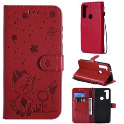 Embossing Bee and Cat Leather Wallet Case for Motorola Moto G8 Power - Red