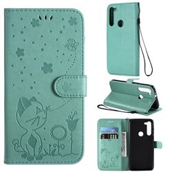 Embossing Bee and Cat Leather Wallet Case for Motorola Moto G8 Power - Green
