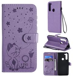 Embossing Bee and Cat Leather Wallet Case for Motorola Moto G8 Power - Purple