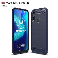 Luxury Carbon Fiber Brushed Wire Drawing Silicone TPU Back Cover for Motorola Moto G8 Power Lite - Navy