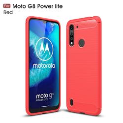 Luxury Carbon Fiber Brushed Wire Drawing Silicone TPU Back Cover for Motorola Moto G8 Power Lite - Red