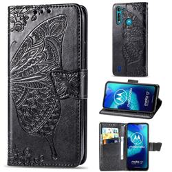 Embossing Mandala Flower Butterfly Leather Wallet Case for Motorola Moto G8 Power Lite - Black