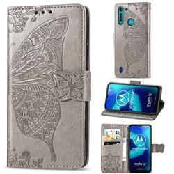 Embossing Mandala Flower Butterfly Leather Wallet Case for Motorola Moto G8 Power Lite - Gray