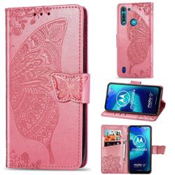 Embossing Mandala Flower Butterfly Leather Wallet Case for Motorola Moto G8 Power Lite - Pink