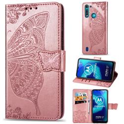 Embossing Mandala Flower Butterfly Leather Wallet Case for Motorola Moto G8 Power Lite - Rose Gold