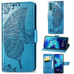 Embossing Mandala Flower Butterfly Leather Wallet Case for Motorola Moto G8 Power Lite - Blue