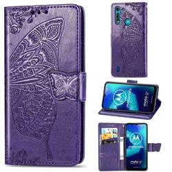 Embossing Mandala Flower Butterfly Leather Wallet Case for Motorola Moto G8 Power Lite - Dark Purple