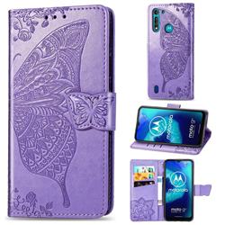 Embossing Mandala Flower Butterfly Leather Wallet Case for Motorola Moto G8 Power Lite - Light Purple