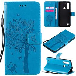 Embossing Butterfly Tree Leather Wallet Case for Motorola Moto G8 Power Lite - Blue