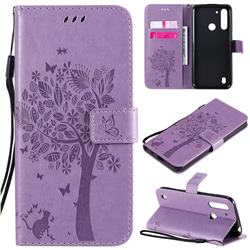 Embossing Butterfly Tree Leather Wallet Case for Motorola Moto G8 Power Lite - Violet