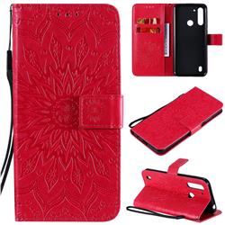 Embossing Sunflower Leather Wallet Case for Motorola Moto G8 Power Lite - Red