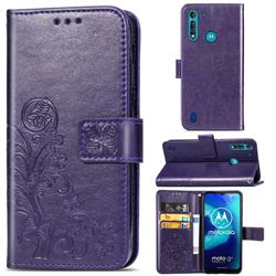 Embossing Imprint Four-Leaf Clover Leather Wallet Case for Motorola Moto G8 Power Lite - Purple